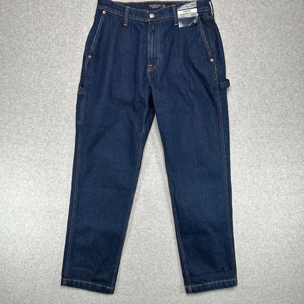 Abercrombie Fitch Men Athletic Loose Carpenter Jeans Dark Wash Vtg Stretch 32x34